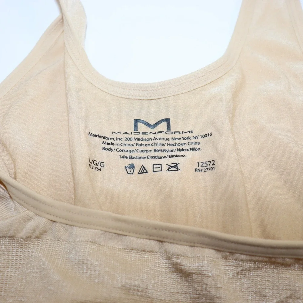 Maidenform Shapewear Bodysuit Large Beige Womens Ruched‎ Back Slimming Shaper